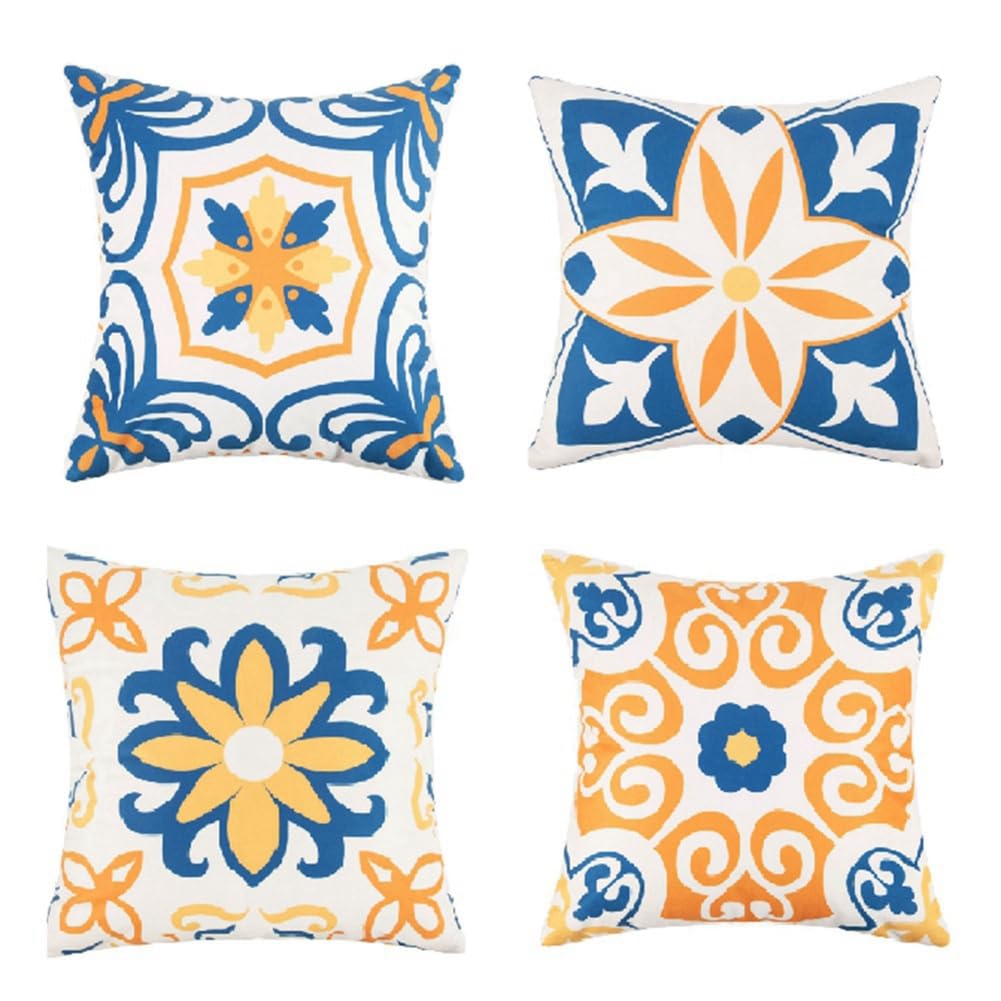 Housses coussin extérieur imperméables finie l'humidité motif mandala bohème lot de 4