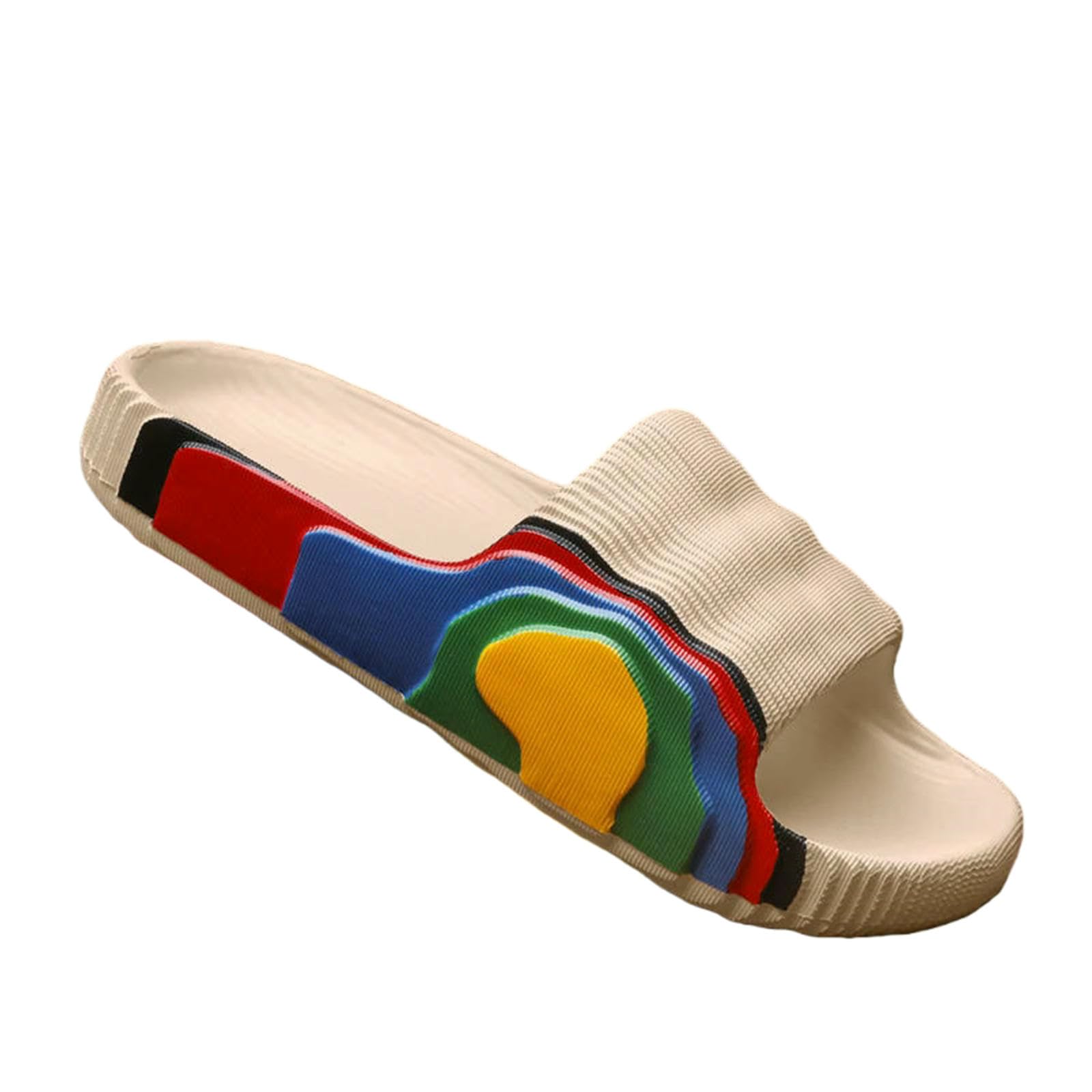 Gyios Men's 2025 Beige Summer Slippers Eva Non-Slip Slides Fashion Outdoor Indoor Wo Colorful Printing For Shoes Unisex-37-38