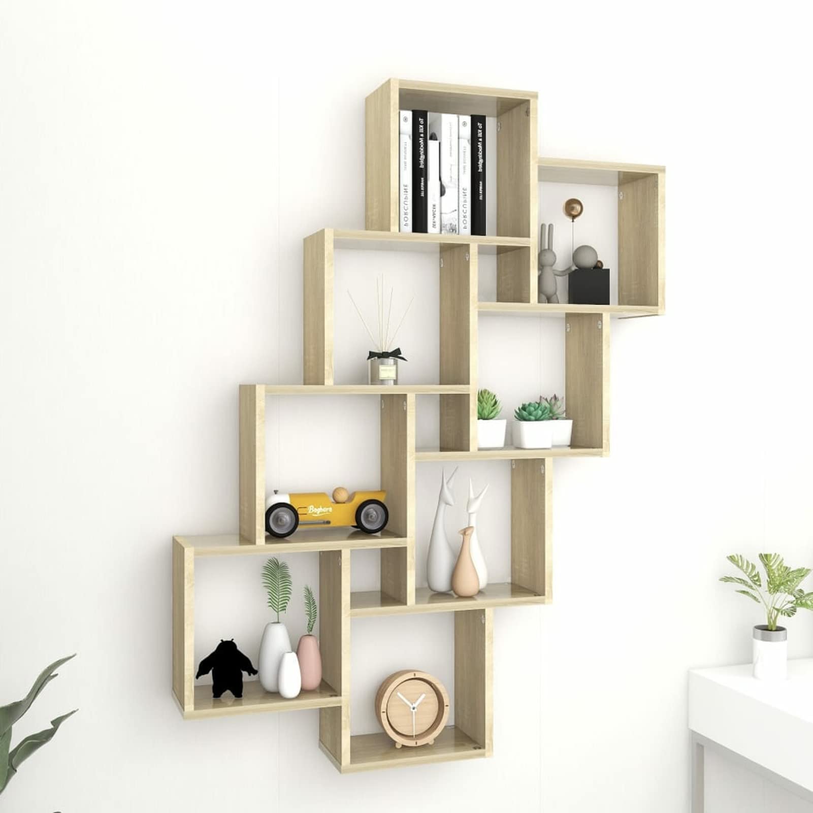 Lot De 4 étagères Murales Cubiques En Chêne Sonoma - Dimensions 100x15x30 Cm, Style Bois Flotté, Pour Décoration Et Rangement