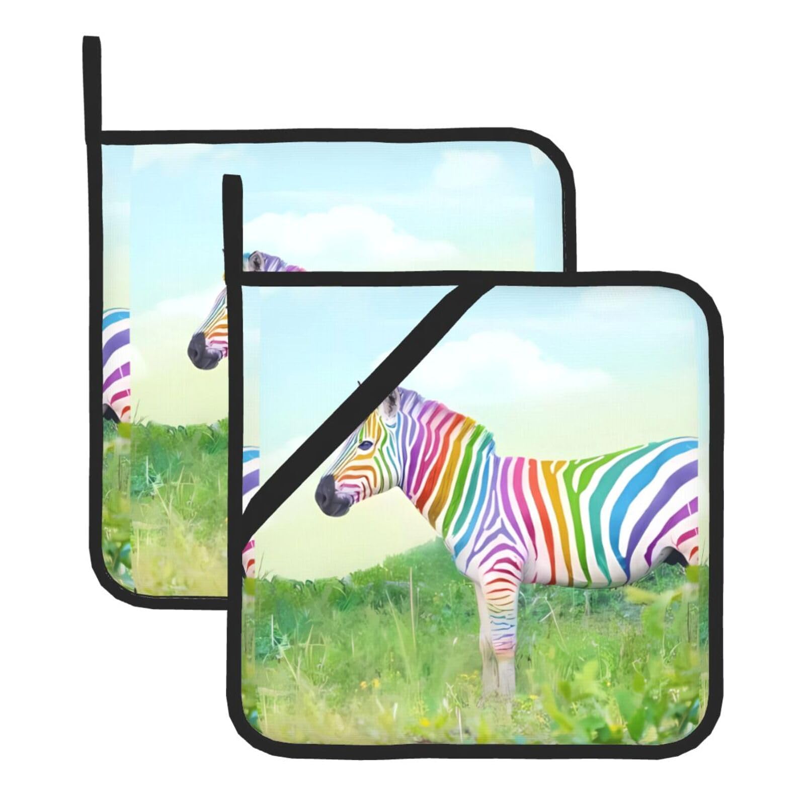 HJFCZH Colorful Zebra Prints Square Hot Pads for Kitchen Counter - Waterproof Pot Holders, Durable Heat Resistant Throw Layers for Serving, Oven & BBQ - 2 Pack