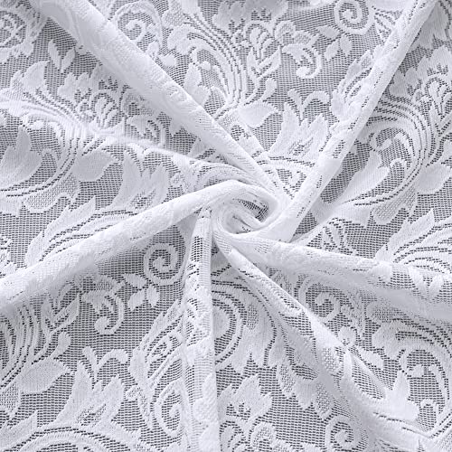 Aligogo Lace Curtains 96 Inches Long-French Country Lace Sheer Curtains Farmhouse Floral Window Panel For Old House Set Of 2, 52 W X 96 L Inch,White #TOP6