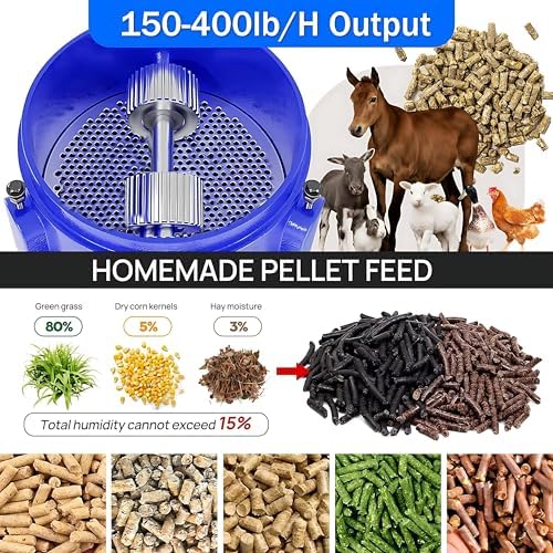 High-Efficiency Feed Pellet Machine 400lb/h, Customizable Animal Feed Mill with 2.5mm to 8mm Die Plates for Cattle, Chicken, Duck, Pig - Durable & Versatile Feed Maker