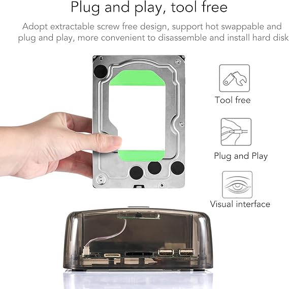 USB 3.0 to SATA IDE Bay Docking Station for 2.5 or 3.5in HDD SSD, Support 20TB, Hot Swap, Offline Clone, Tool Installation (US Plug)