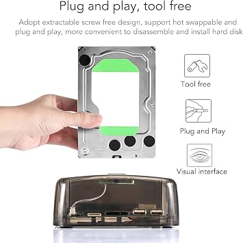 USB 3.0 to SATA IDE Bay Docking Station for 2.5 or 3.5in HDD SSD, Support 20TB, Hot Swap, Offline Clone, Tool Installation (US Plug)