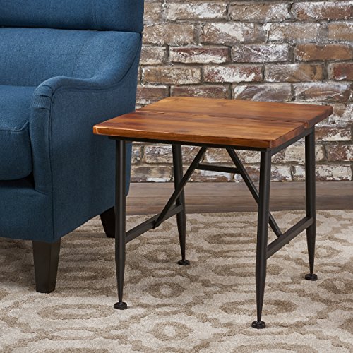 Gdfstudio Ophelia Outdoor Industrial Acacia Wood Accent Table W/Iron Accent (Quantity Of 1) #TOP1