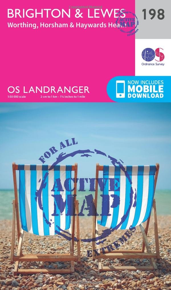 Brighton & Lewes Map | Weatherproof | Worthing, Horsham & Haywards Heath | Ordnance Survey | OS Landranger Active Map 198 | England | Walks | Cycling | Days Out | Maps | Adventure