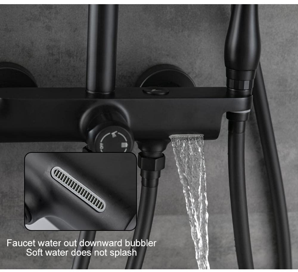 Set di rubinetti termostatici per Doccia, Rubinetto a Pioggia a Parete Nero con doccetta per Bidet, Miscelatore per Vasca, Caldo e Freddo, Cromato