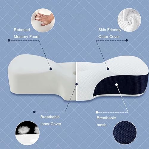 Miniatura 3 de Almohada cervical con contorno de almohada, almohada de apoyo cervical para personas que duermen de lado, suavidad cómoda, sin olor, con funda de