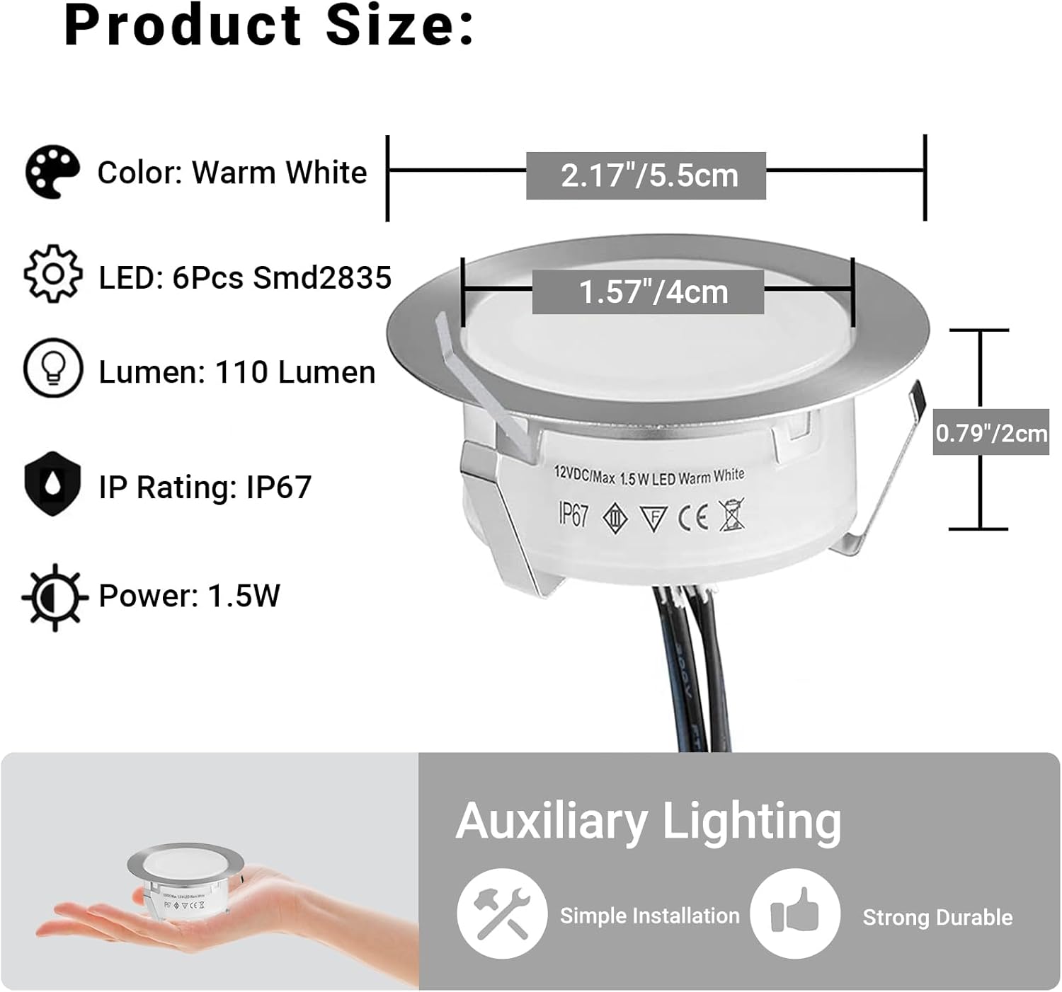 6 Pack LED Sauna Explosion Room Light, Sauna Lighting Recessed, Deck Lighting Waterproof IP67, Outdoor Recessed Lights, Low Voltage LED Lights for Garden Yard Steps Stair Patio