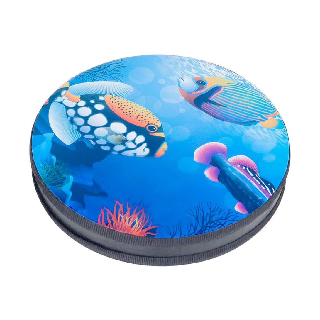 Sea Drum Hand Beat Drum Ocean Wave Bead Percussion Toy with Fish Patton for Kids Child Baby Blue 13Inch wave bead kids percussion toy hand beat
