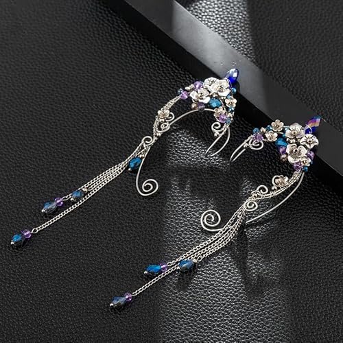 Freshme Fairy Elf Ear Cuffs - Fairy Ear Cuffs Boho Flower Ear Clips Dangle Tassel Climbers For Women S Prom Cosplaychristmas Halloween Renaissance Costume Accessories thumb #3