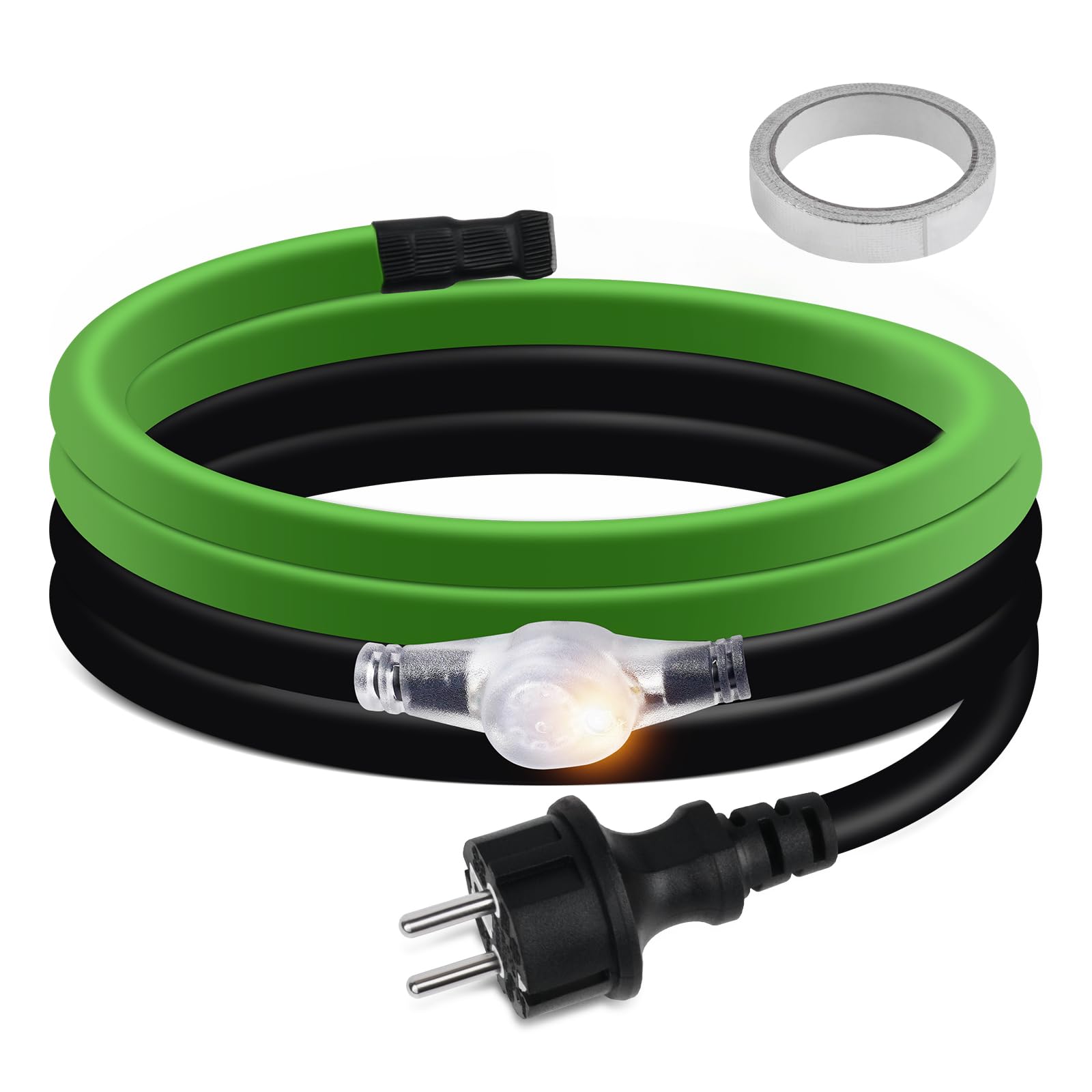 Cable calefactor de 2 m con termostato, 35 W/m, autorregulable, con protección antihielo y luz indicadora de funcionamiento, para tuberías de agua, canalones y abrevaderos, IP68