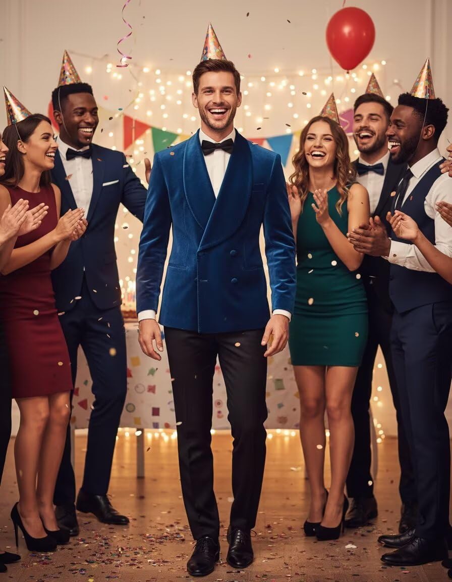 Velvet Blazer Men Formal Mens Blazer Shawl Lapel Double Breasted Suit Jacket Business Winter Jacket - Image 3