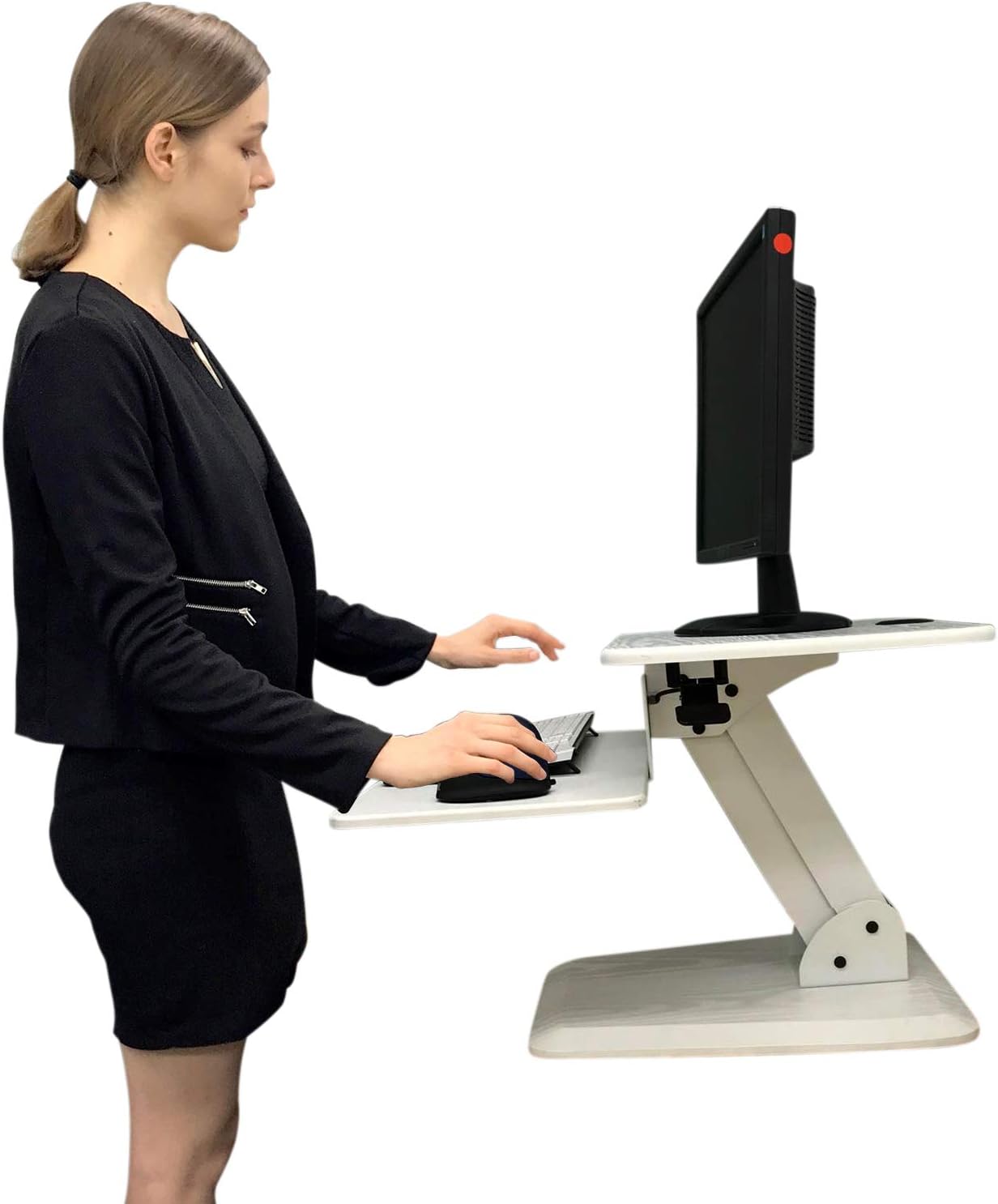 Ergoshopping Height Adjustable Standing Desk Gas Spring Monitor Riser, Tabletop Sit to Stand Workstation Converter (WHITE colour)