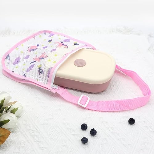 Miniatura 5 de PandaEar Lonchera Bento de silicona para niños pequeños, lonchera de grado alimenticio a prueba de fugas, apta para microondas y lavavajillas (rosa)