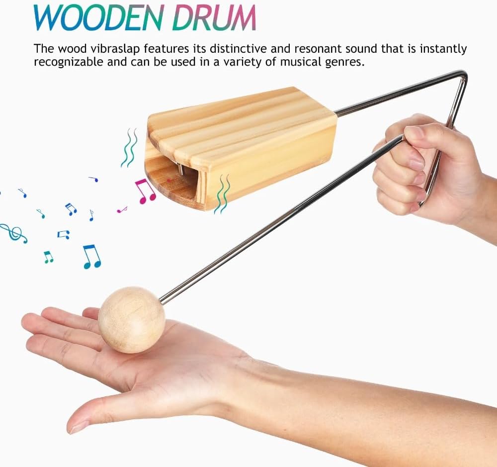 Vibraslap Percussion Instrument Wooden Ball – Handheld Latin Rhythm Shaker with Durable Construction, Portable Sound Effect Design for Studio Recording, Stage Performance
