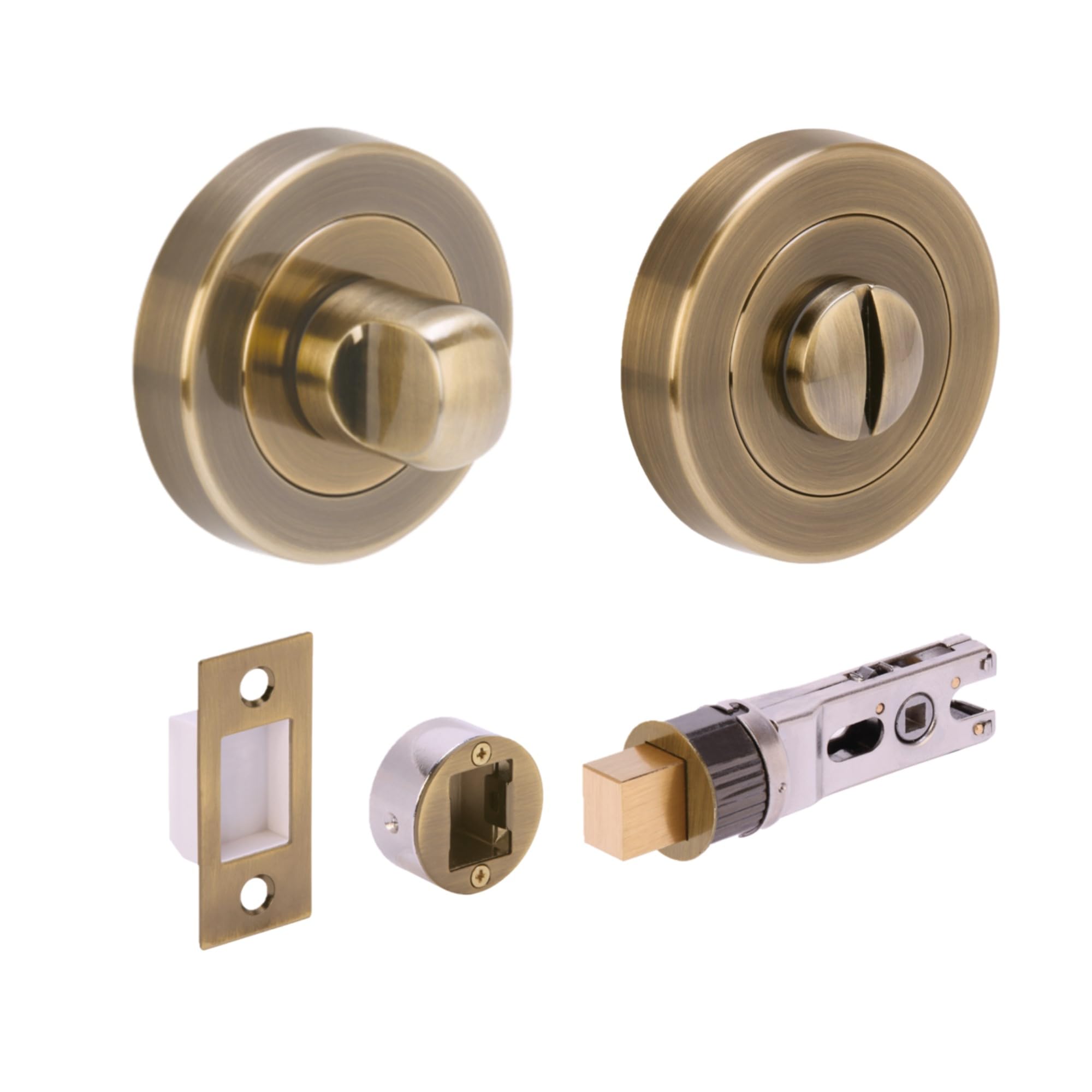 HANDLEZONE® Bathroom Toilet Door Thumb Turn and Release Bullet Round Deadbolt Kit - Antique Bronze - 76mm Bolt with 57mm Backset