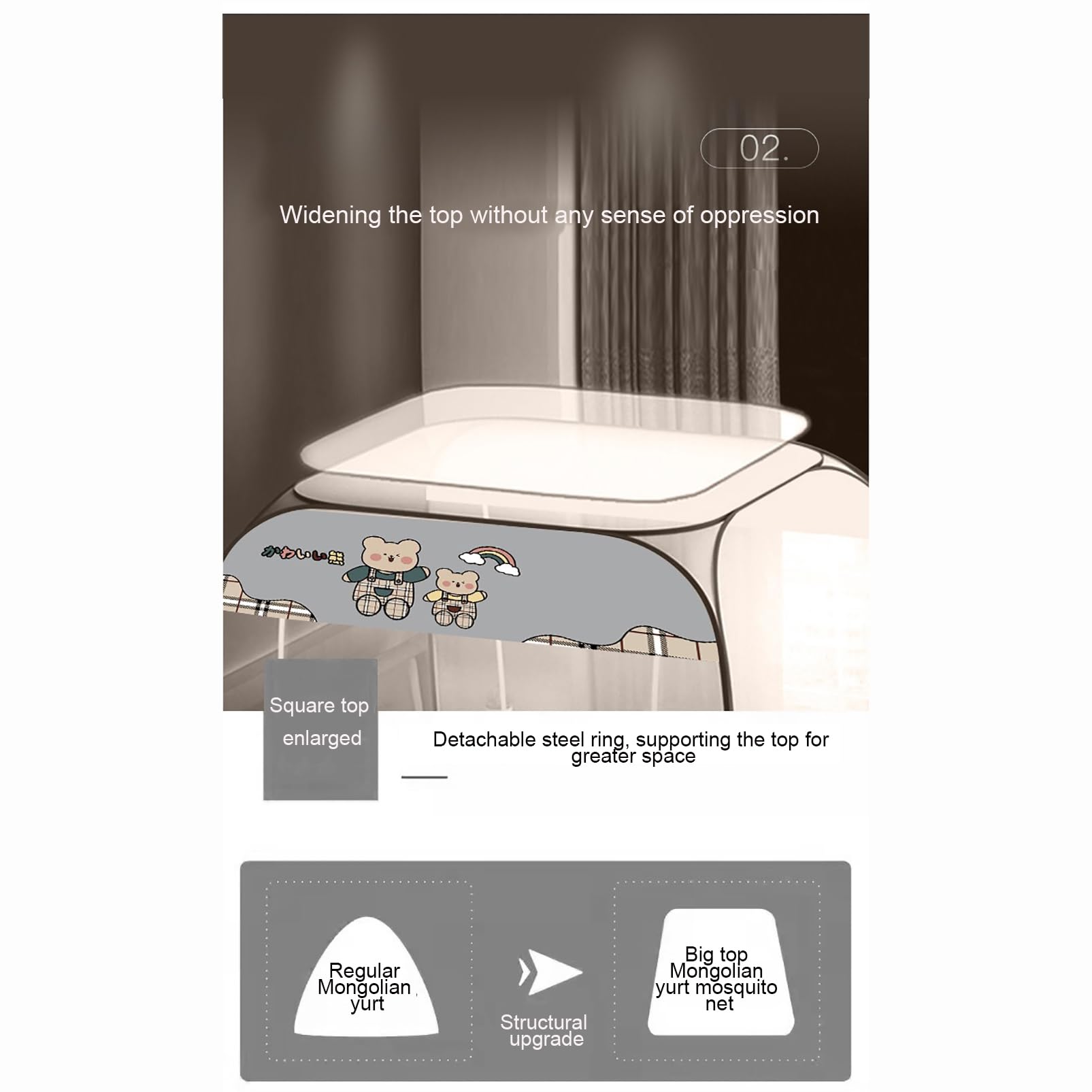 CUTTE Moustiquaire pop-up Ciel de lit d'été pliable portable Installation gratuite Bed Dream Tents Tente de couchage pour lits simples à king size, gris, 200 x 220 cm