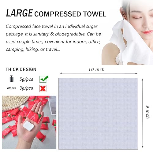 Miniatura 7 de Toallas gruesas comprimidas para desechar, pañuelos grandes de algodón para monedas, toallitas portátiles, toallas faciales para viajes y campamento