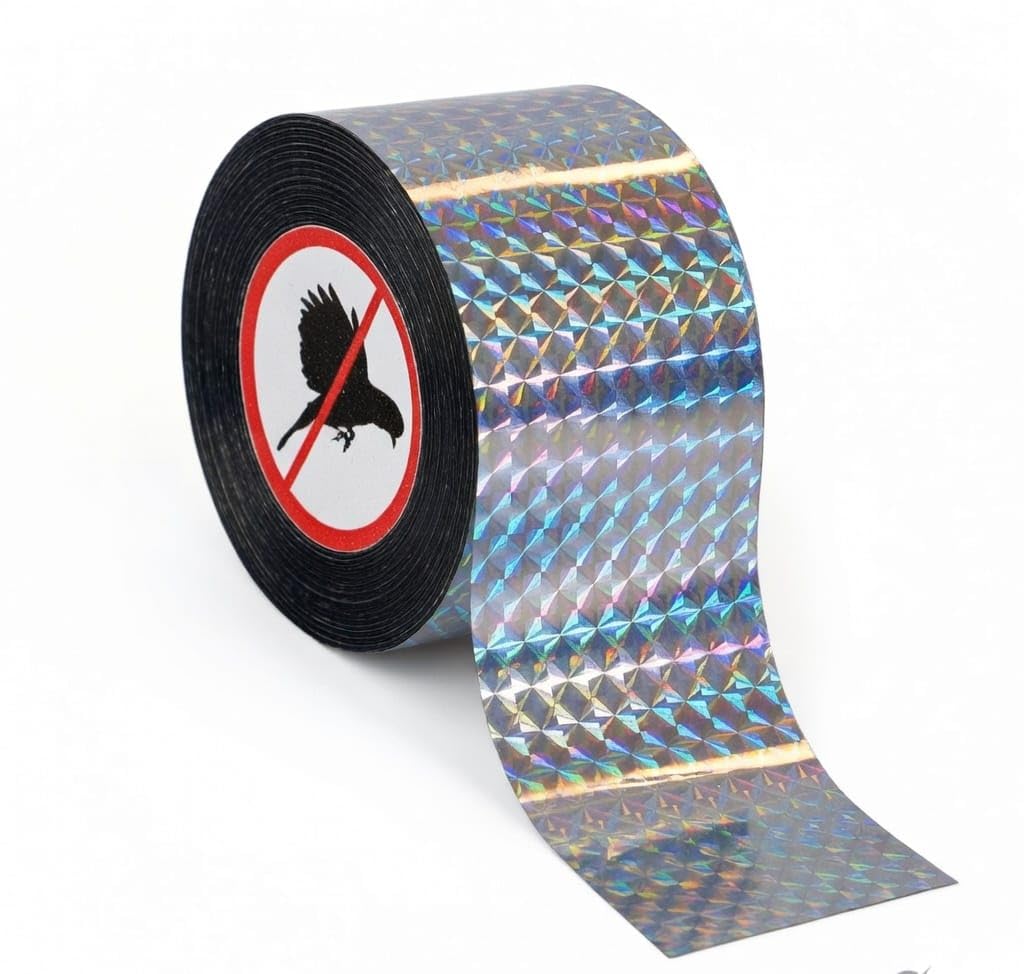 Bird Scare Tape Ribbon | 2 Inch x 46 Meters | Double Sided Reflective Ribbon | Keeps Birds Away for House, Garden, Outdoor Spaces (Diamond Prism)-image-25
