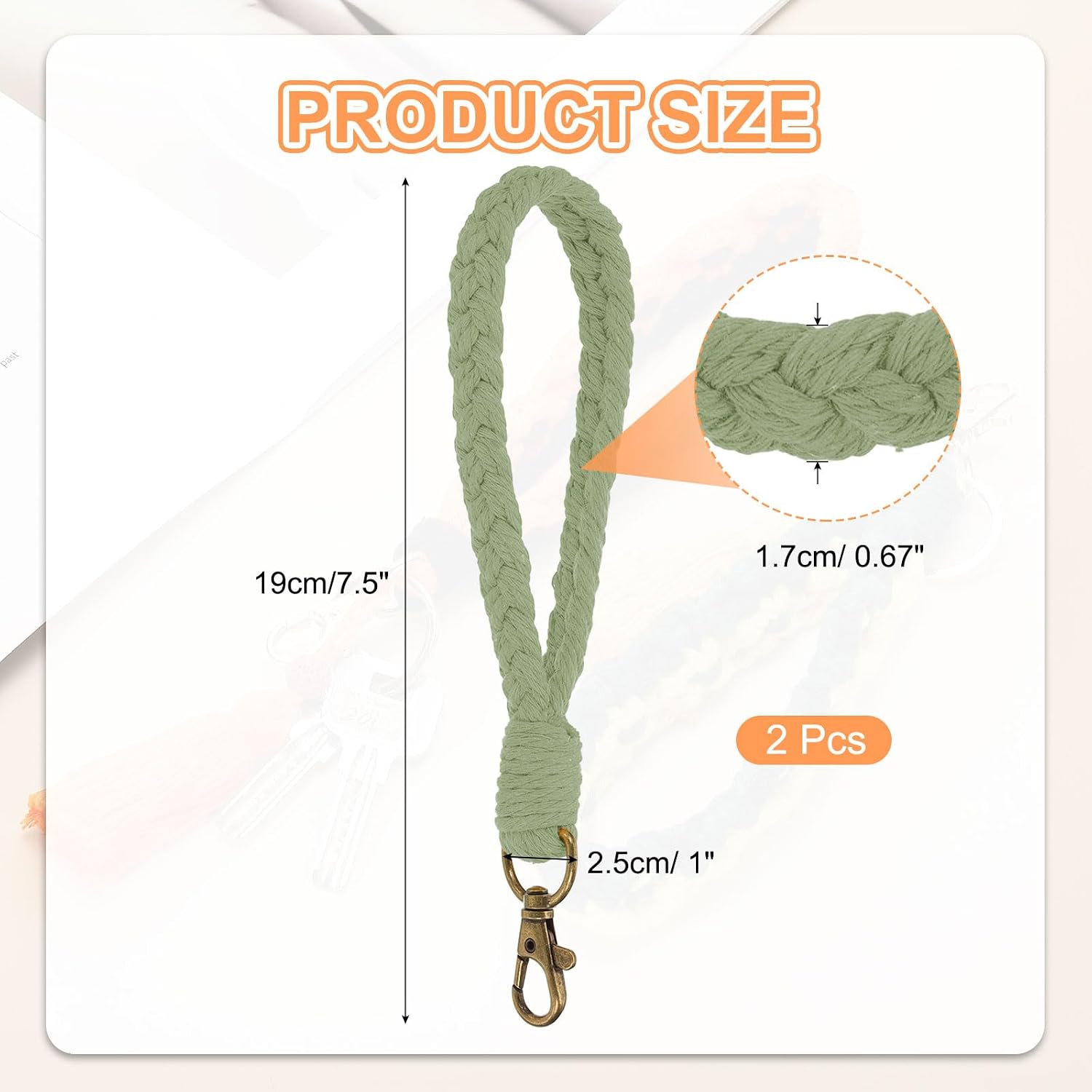 PATIKIL Boho Handmade Bracelet Keychain Soft Macrame Keychain Braided Wristlet Strap for Gym image 2
