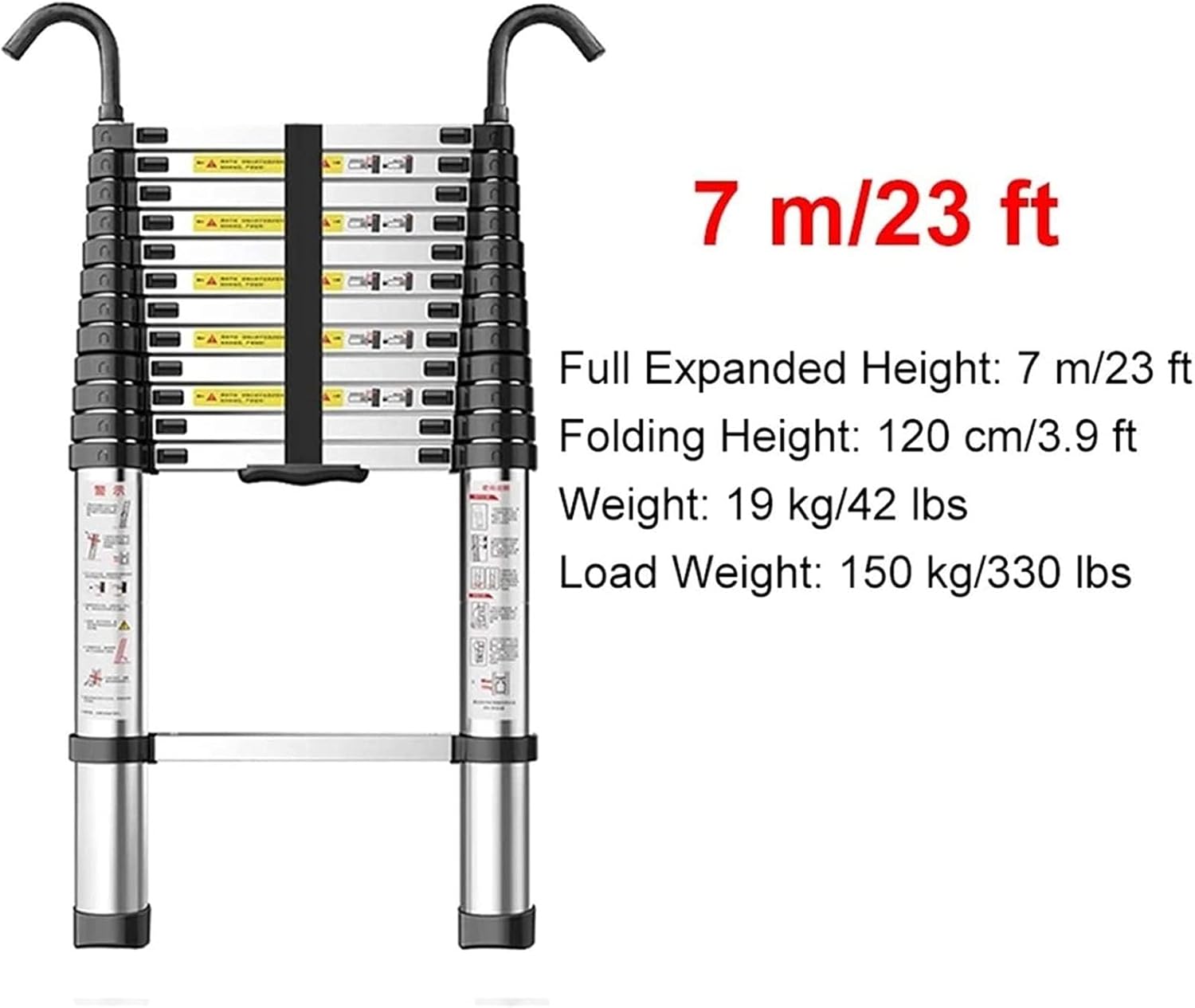 Ladders,8M/7M/6M/5M/4M/3M/2M/1M Tallcopiladders,with Hooks, Heavy Duty Aluminum Extension Foldiladder, Portable Multi-Purposeladder for Climb Home/7M/23Ft