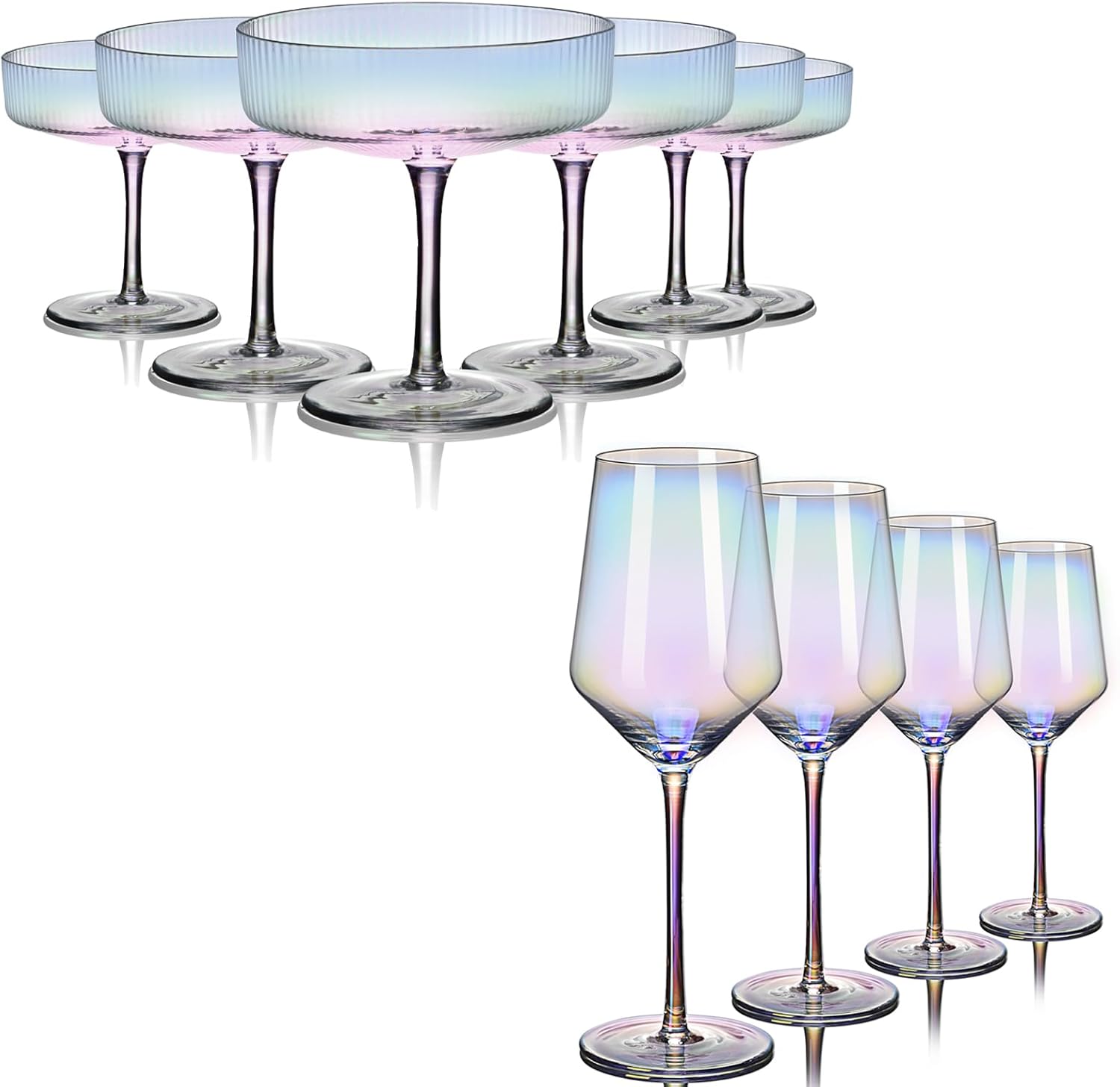 CUKBLESS Iridescent Drinking Glasses, Wine Glasses Set of 4, Martini Glasses Set of 6