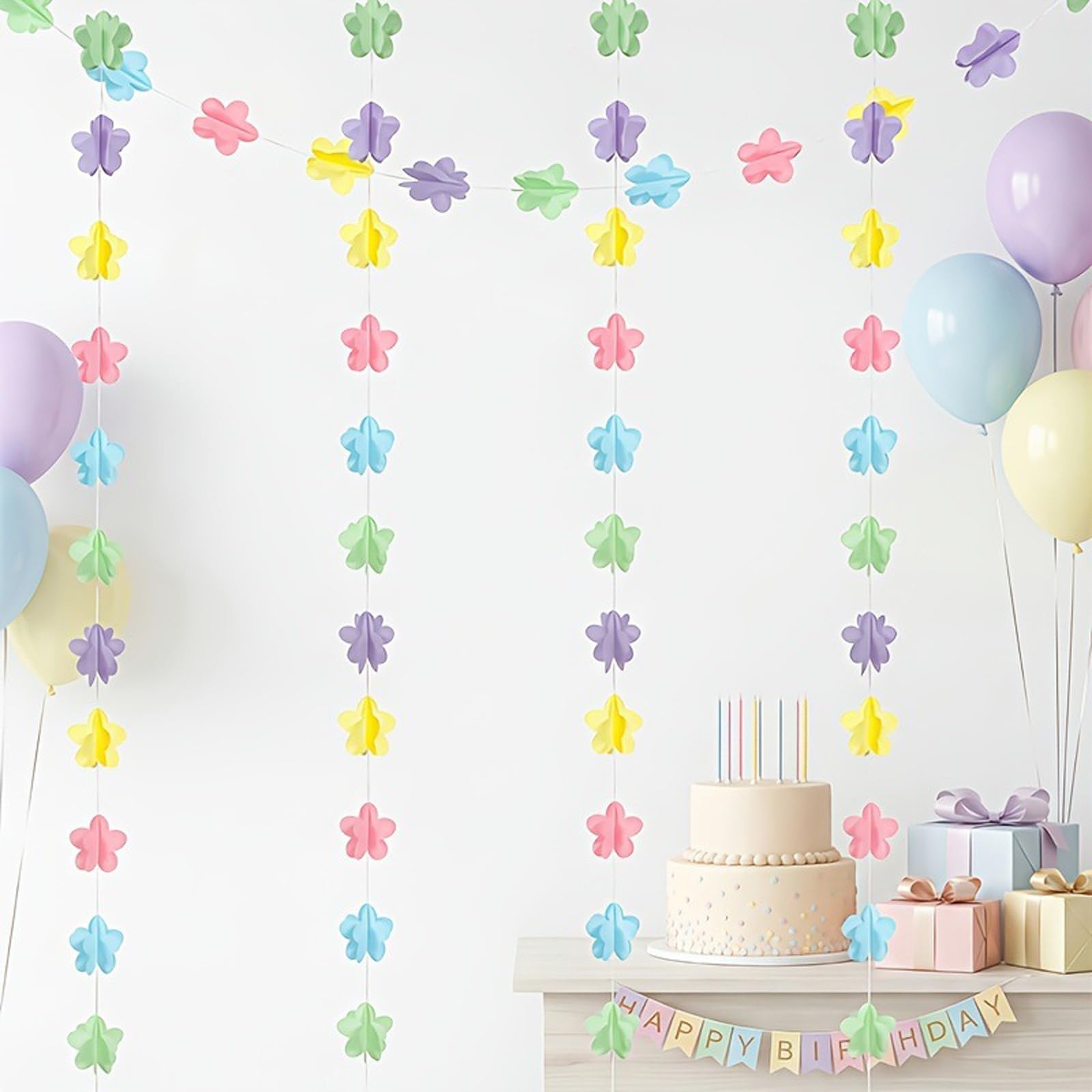 2 Pack Macaron Colour 3-Layer 3D Flower Bunting for Party Decor