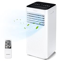 COSTWAY Portable Air Conditioner, 10000 BTU AC Unit with Cool, Fan, Dehumidifier & Sleep Mode for Rooms up to 350 Sq.Ft, with 24H Timer, Child Lock, Remote Control & Window Kit (White and Black)