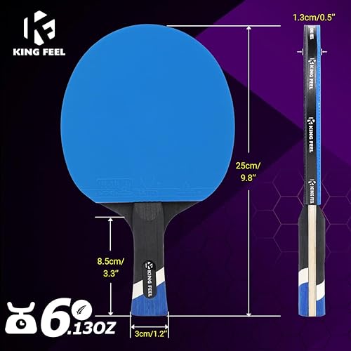Miniatura 6 de Raquetas profesionales de ping pong, ligeras raquetas de tenis de mesa de fibra de carbono con hoja de 7 capas, esponja premium de 0.08 pulgadas,