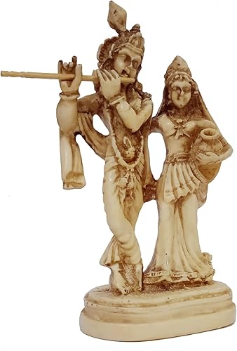 Miniatura 3 de Purpledip Ídolo de resina Radha Krishna Estatua de acabado de piedra Pareja divina pura (12399)