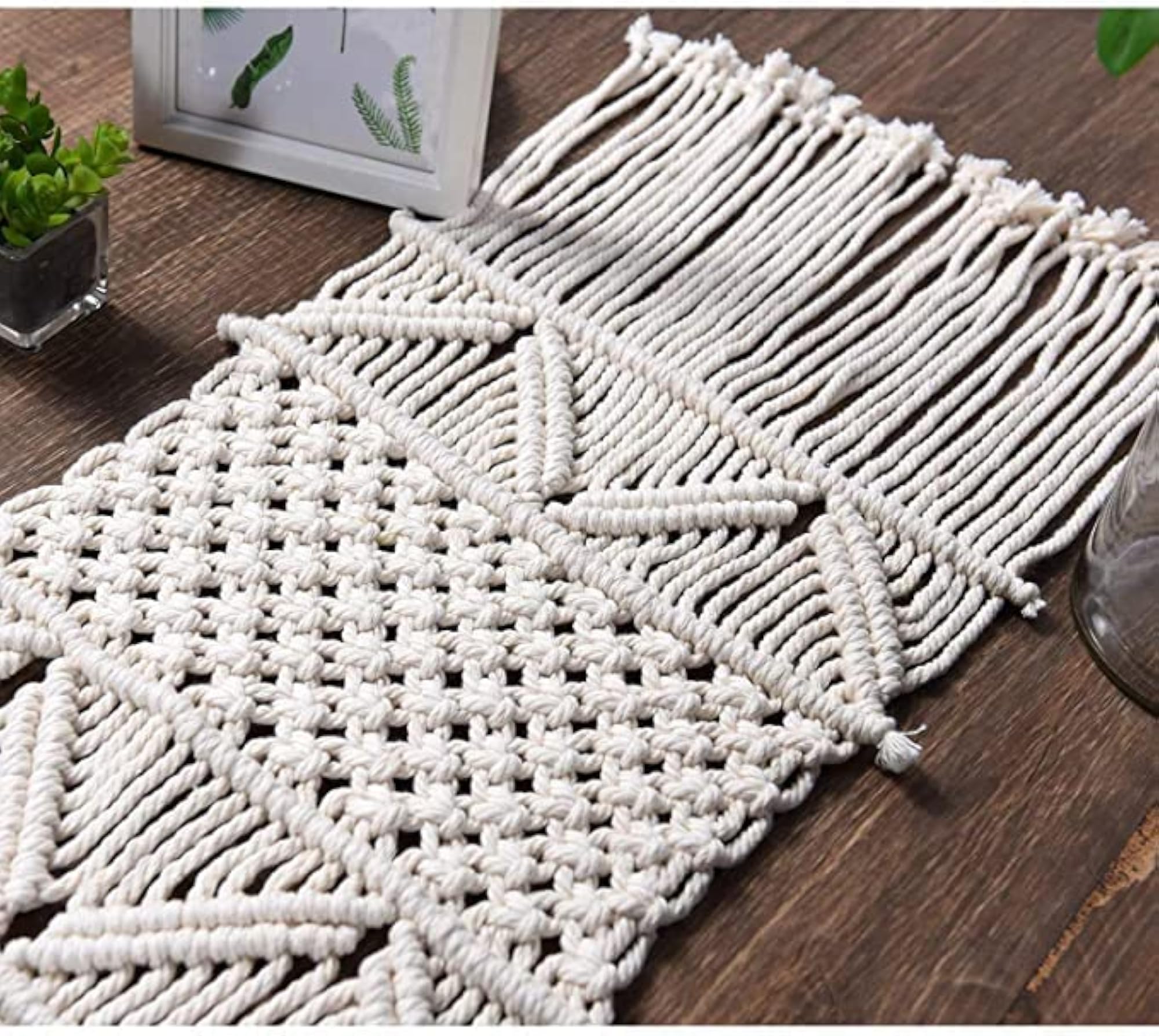 Macrame Bohemian Table Runner, Handwoven Boho Design