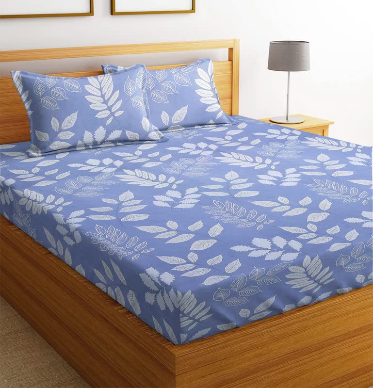 BSB HOME Prime Collections 160tc Pure Microfiber Glace Cotton Breathable Supersoft Wrinkelfree Double Bedsheet with 2 King Size Pillow Covers Royal Blue White Leaf (B0B82D86MF) Amazon Price History, Amazon Price Tracker