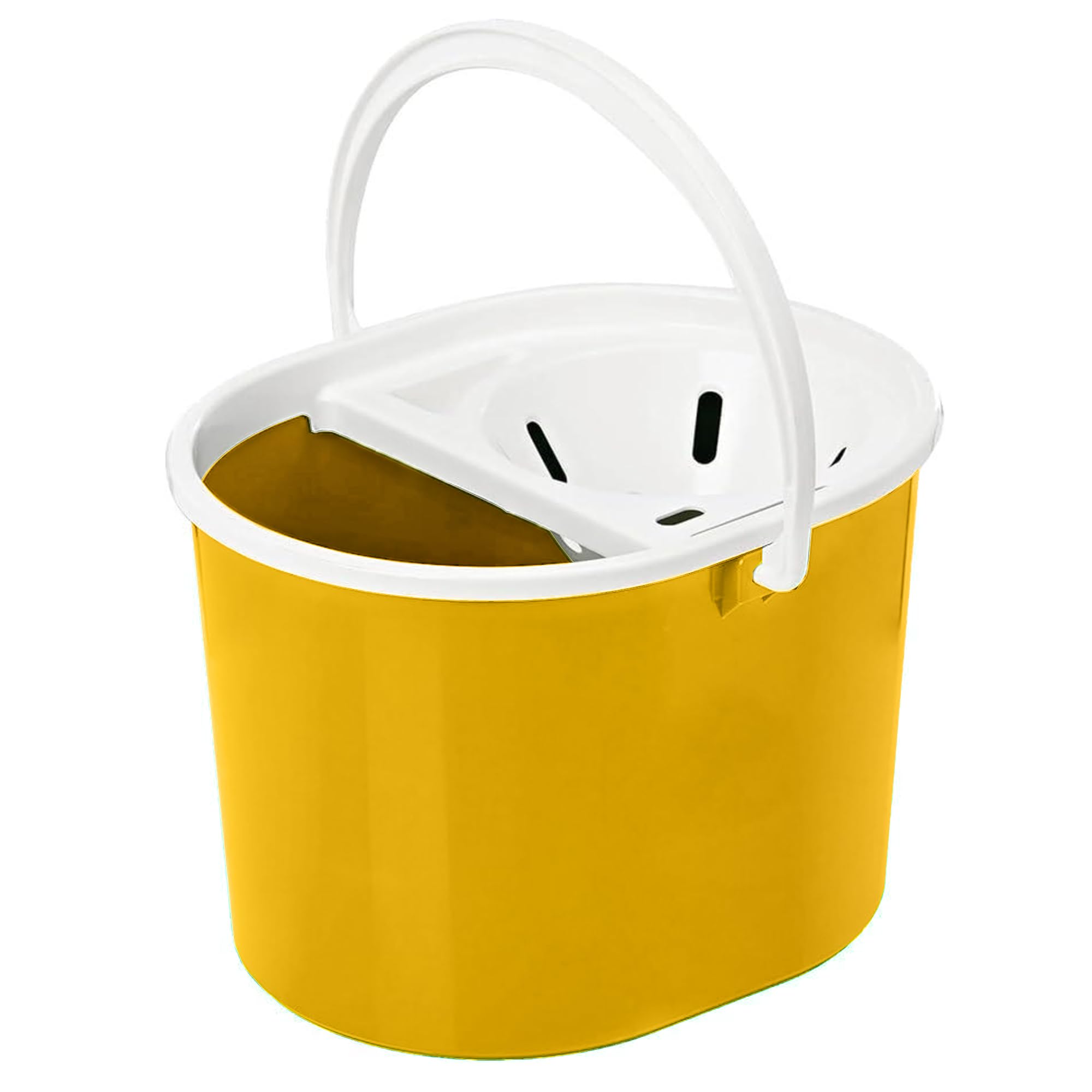 Plastic Mop Bucket with Wringer 12 Litre – Floor Bucket for Small Area Cleaning and General Mopping – Colour Coded Plastic - Yellow