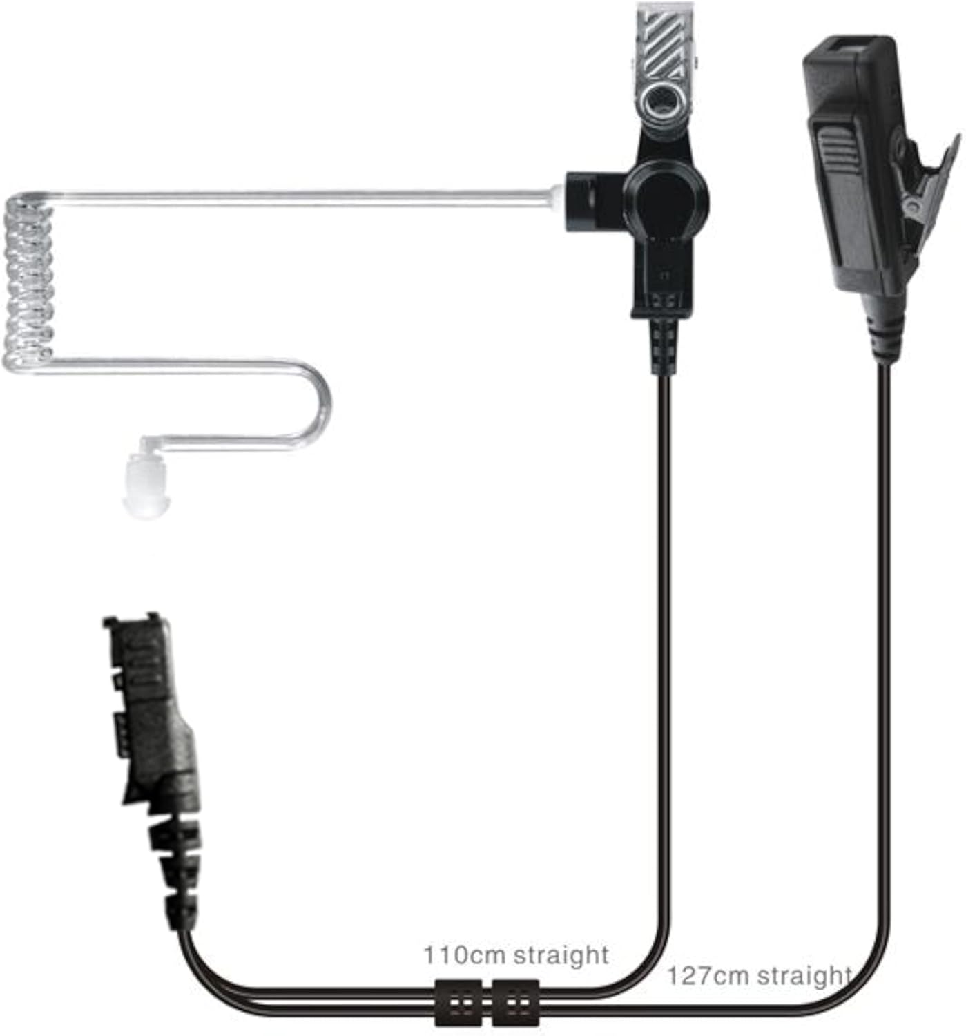 Diagram showing cable lengths of the earpiece headset