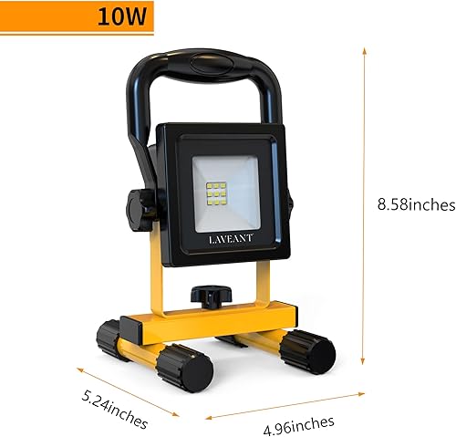 Miniatura 3 de Luces de trabajo LED recargables LAVEANT, 10W 2200mAh, 600 lúmenes, luces de inundación portátiles y ajustables, impermeables con soporte,