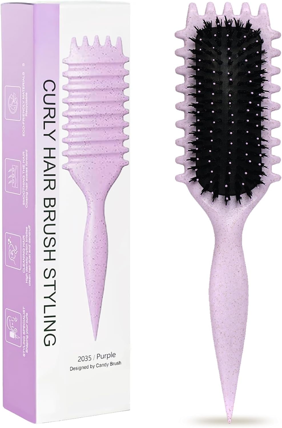 Purple Curl Defining Brush for Curly Hair – Detangling & Styling Brush for Women & Men, Defines 2A to 4C Curls, Reduces Frizz, Perfect for Wet & Dry Hair (Purple)