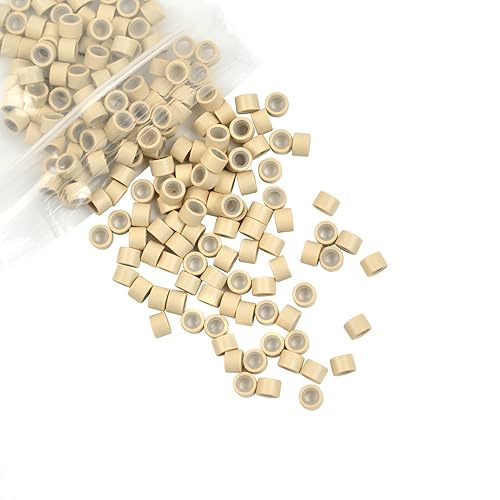 Miniatura 2 de 200 cuentas de oropel forradas de silicona de 0.157 pulgadas para extensiones de cabello (rubio)