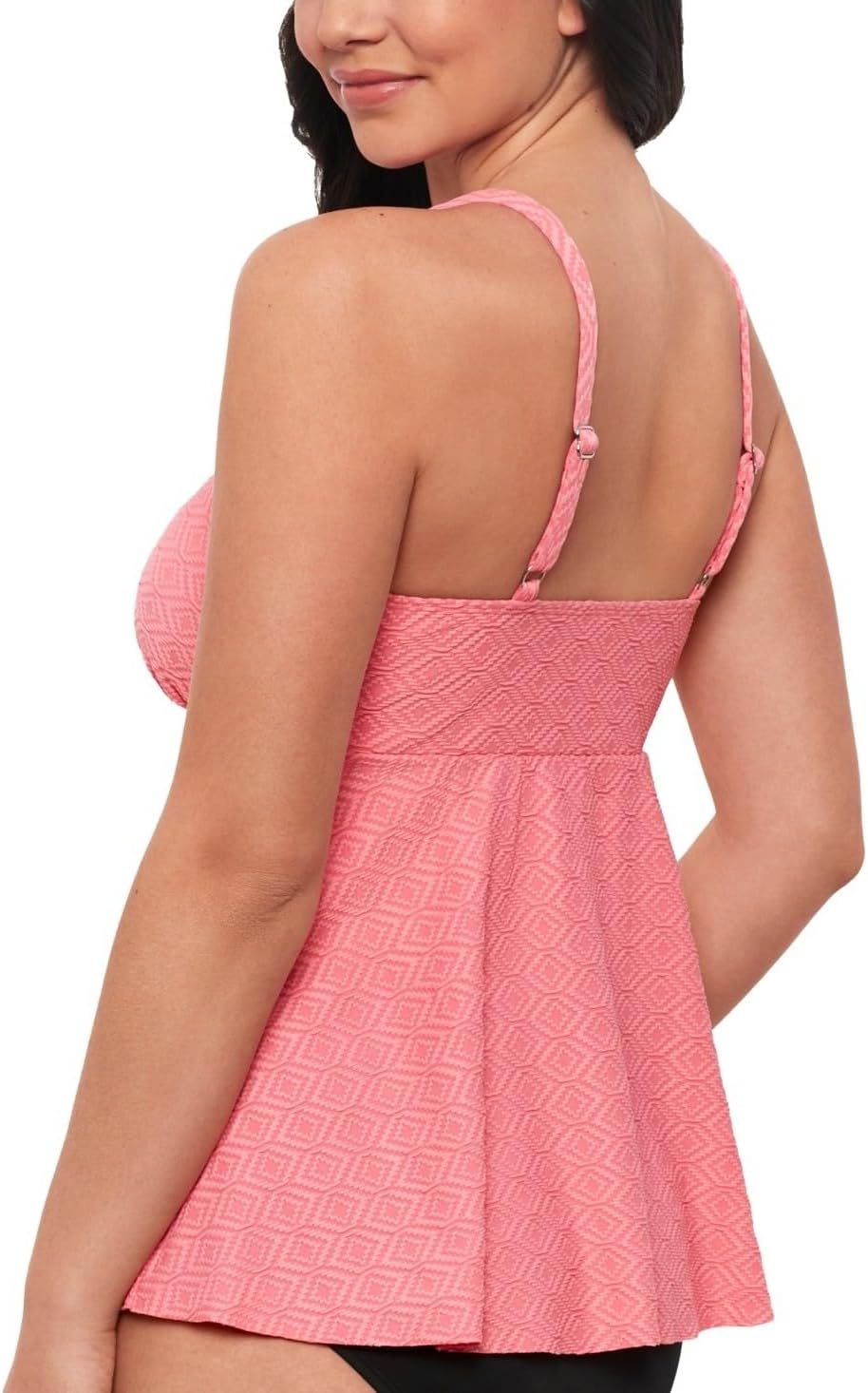 Swim Solutions Textured Underwire Tankini Top, Guava Pink, Diamond Pattern, Size 14 - Image 2