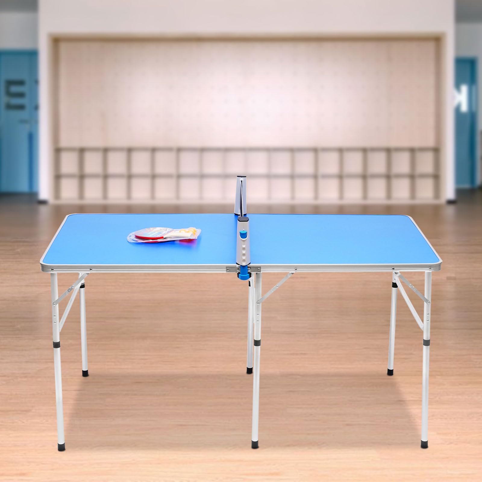 Tischtennisplatte Klappbar 152x76cm Outdoor, Mini Tischtennistisch mit Netz und Schlägern, Leichte Tischtennisplatte für Garten und Indoor, Ping Pong Tisch Komplettset für Familie und Kinder