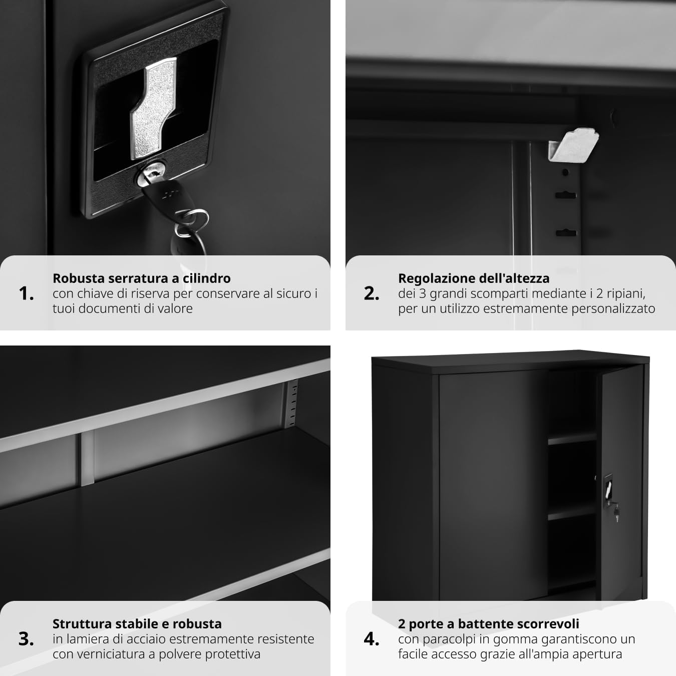 Close-up of the adjustable shelf bracket system inside the cabinet.