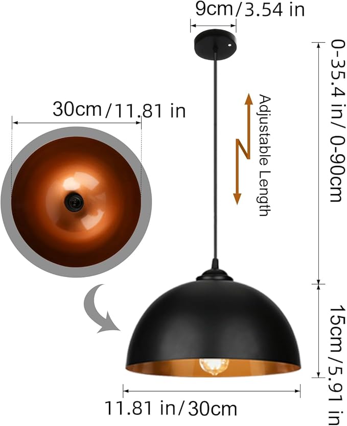 Lospitch Hanglamp, retro lampenkap, hanglamp van metaal, 2x, industriële vintage led-hanglamp, E27-fitting voor max 60 W, Ø 30 cm (zonder lamp), voor woonkamer, eetkamer, kelder, bar photo 2