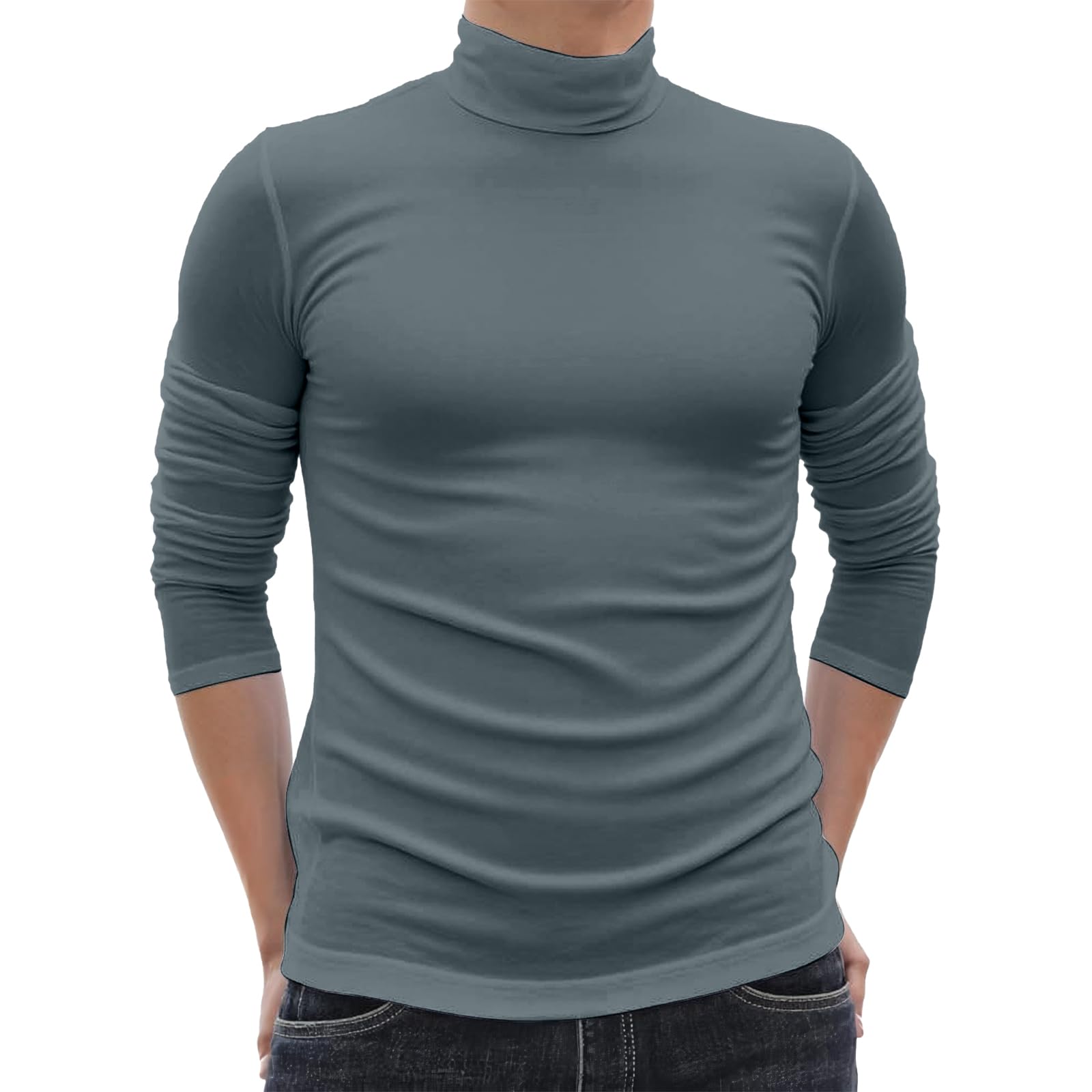 Turtleneck Men Casual Long Sleeve Turtle Neck Compression Shirt
