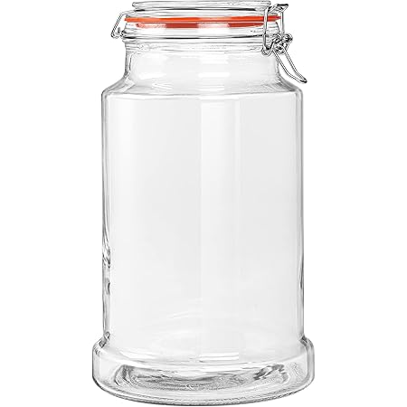 Qianfenie 1.2 Gallon Airtight Glass Jars with Hinged Lids, Wide Mouth Glass Storage Jars for Flour, Pasta, Cookies, Large Capacity, Sturdy and Heavy Duty, 1 Pack