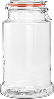 1.2 Gallon Airtight Glass Jar with Hinged Lid, Wide Mouth Glass Storage Jar for Flour, Pasta, Cookies, Large Capacity, Sturdy and Heavy Duty, 1 Pack