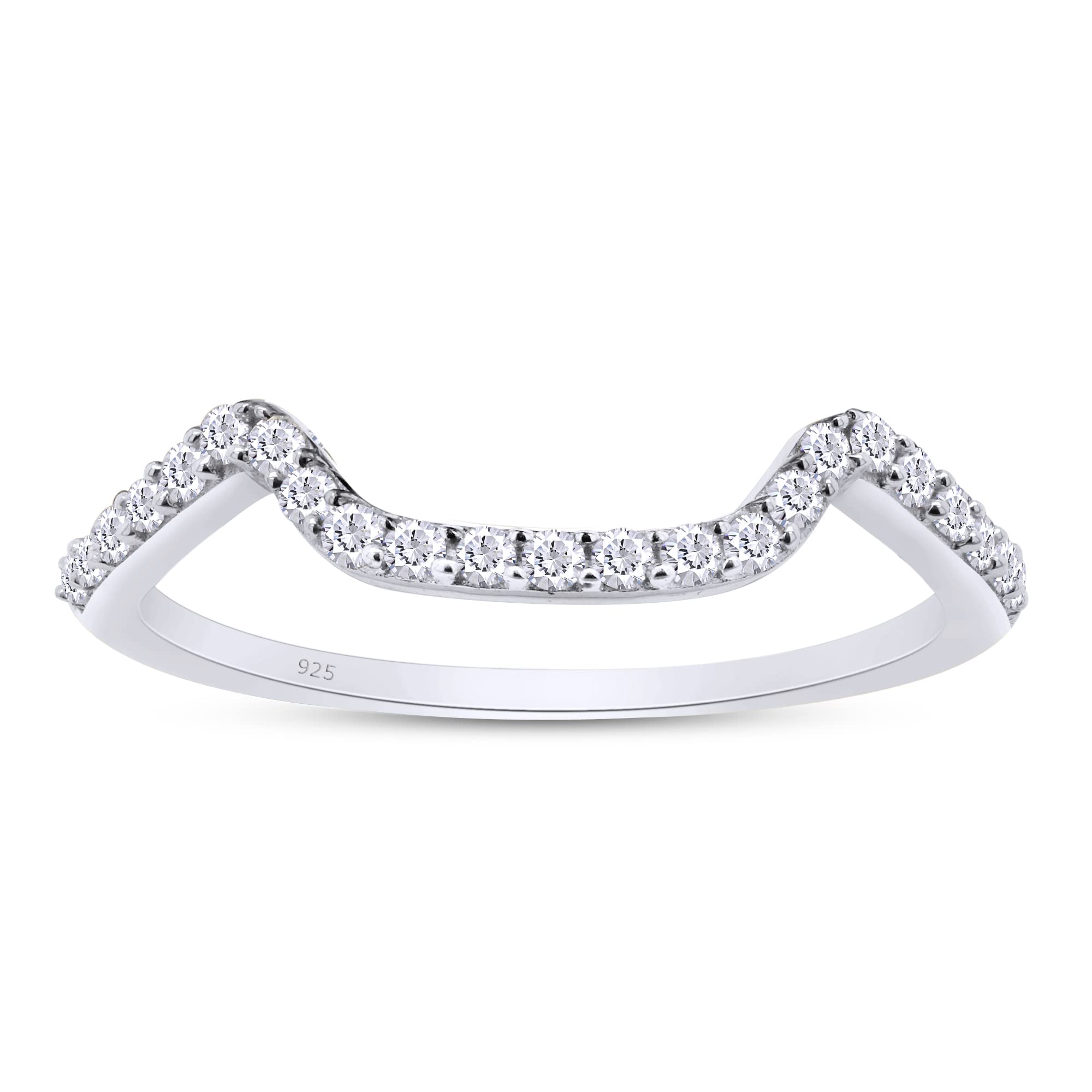 SAVEARTH DIAMONDS 1/5 Carat Round Cut Lab Created Moissanite Diamond Curved Wedding Band Ring In 14K Gold Plated 925 Sterling Silver Jewelry (Clarity