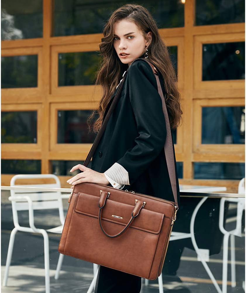 CLUCI Briefcase for Women Oil Wax Leather Business 15.6 Inch Laptop Handbag Vintage Slim Large Shoulder Work Bag