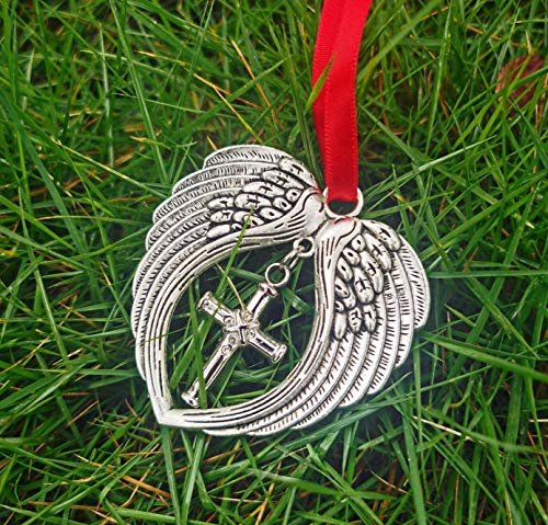 Juppe Angel Wings And Cross Charm Christmas Ornaments Gifts, Cross Charm Memorial Ornament Thoughtful Bereavement Gifts Sympathy Gift For Loss Of Loved One #TOP3