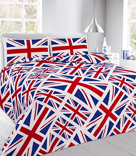 Del Norte Threadz polialgodón moderno Unión Jack Funda de edredón conjuntos con fundas de almohada ropa de cama, Union Jack Red, matrimonio grande