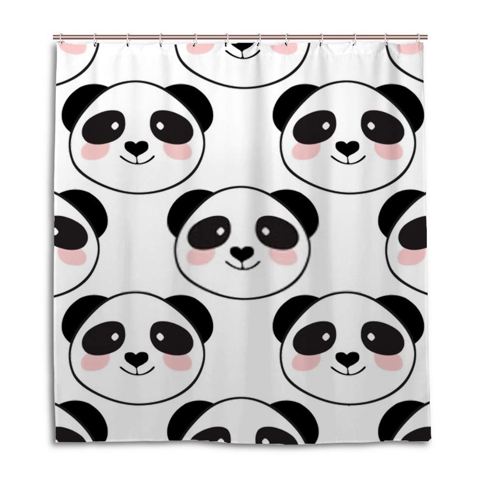 Rideau de douche panda mignon 66x72 cm en polyester lavable avec crochets
